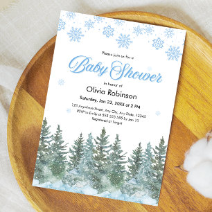 Invitación Lluvia de Copos de Nieve Pinos Invierno Baby Showe