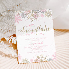 Invitación Lluvia de Copos de Nieve Rosa y Dorado Glitter Bab