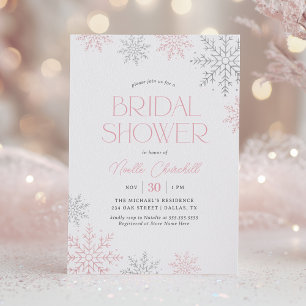 Invitación Lluvia de copos de nieve rosados y plateados para