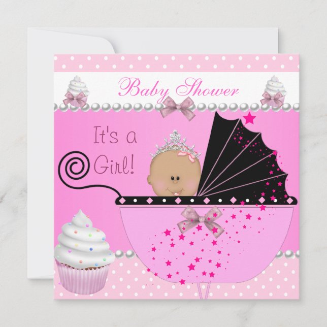 Invitación Lluvia de Cupcake Rosa para Baby Shower de Princes (Anverso)