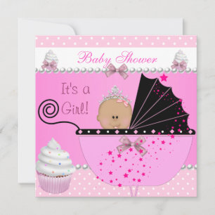Invitación Lluvia de Cupcake Rosa para Baby Shower de Princes