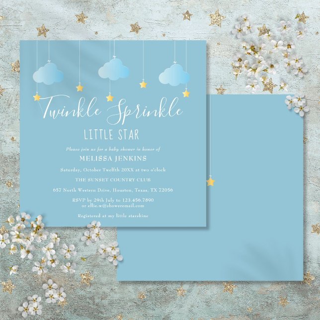 Invitación Lluvia de Dulces Estrellita Bebé (Twinkle Sprinkle Little Star Baby Sprinkle Shower Invitation)