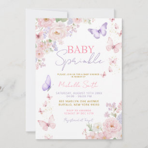 Invitación Lluvia de dulces para bebé mariposa suave floral b