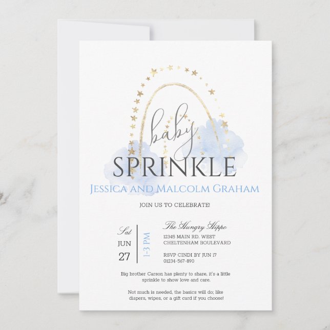 Invitación Lluvia de dulces para bebé niño arcoíris (Anverso)