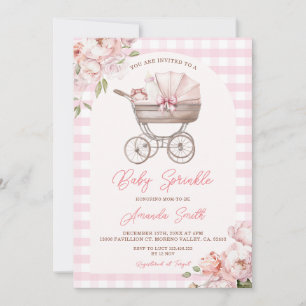 Invitación Lluvia de dulces para niña con cochecito de gingha