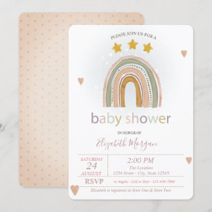 Invitación Lluvia de Estrellas Corazones, Baby Shower de Luna