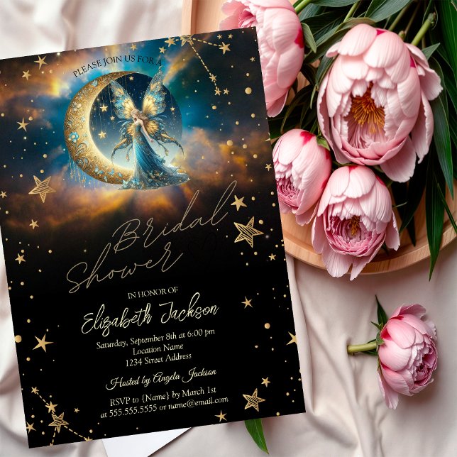 Invitación Lluvia de estrellas hada azul luna celestial para  (Subido por el creador)