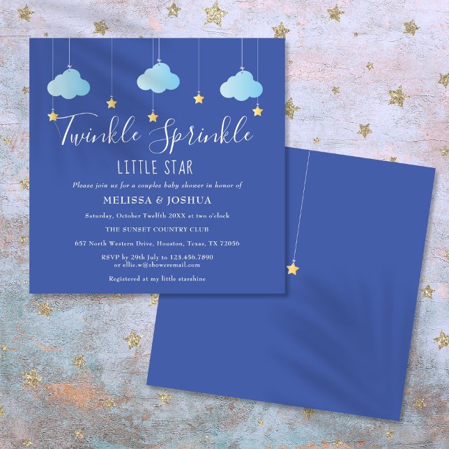 Invitación Lluvia de Estrellas Pequeña Estrella Parejas Baby  (Twinkle Sprinkle Little Star Couples Baby Sprinkle Invitation)
