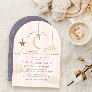 Invitación Lluvia de Estrellas Rayas Rosadas para Niña Baby S