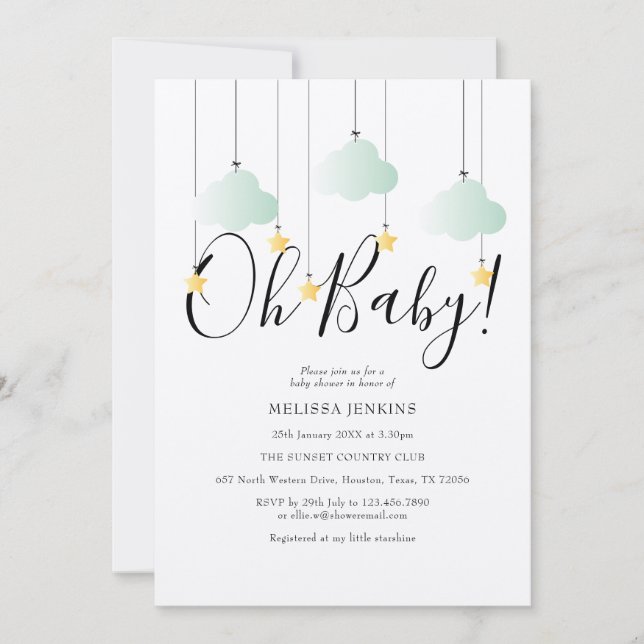 Invitación Lluvia de Estrellas Rústica Oh Bebé Baby Shower (Anverso)