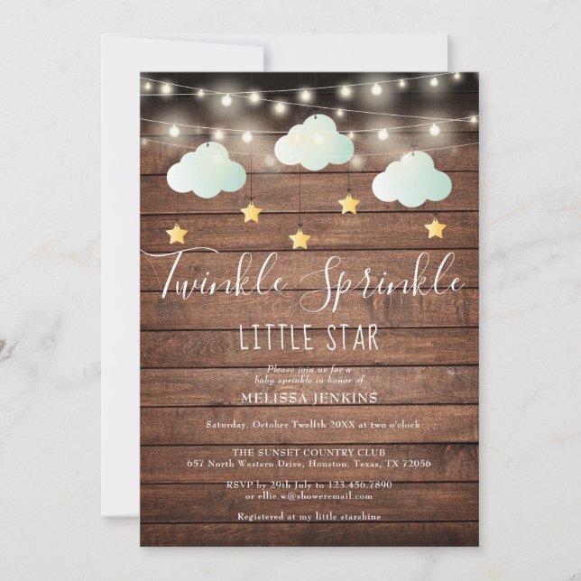 Invitación Lluvia de Estrellas Rústica para Baby Shower (Anverso)