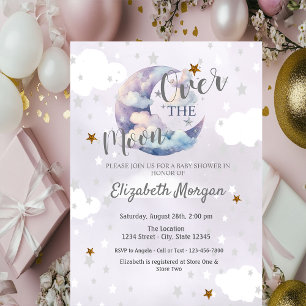 Invitación Lluvia de Estrellas y Nubes Lavanda Baby Shower 