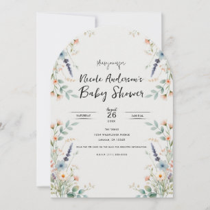 Invitación Lluvia de flores acuarela para baby shower de prim