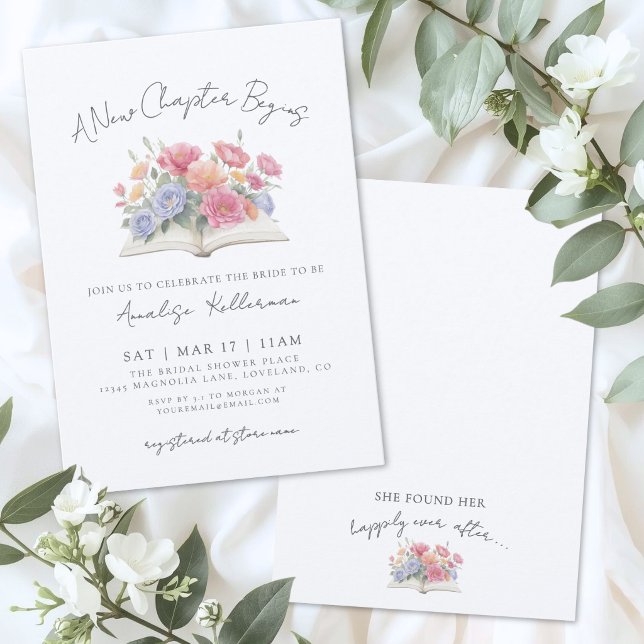 Invitación Lluvia de flores acuarela para la novia (Book Watercolor Floral Bridal Shower Invitation)