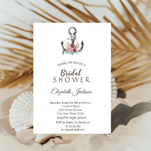 Invitación Lluvia de Flores Ancla Acuarela Baño Nupcial Náuti