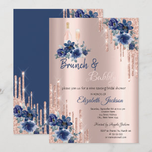 Invitación Lluvia de Flores Azules Brunch & Bubbly Desayuno N