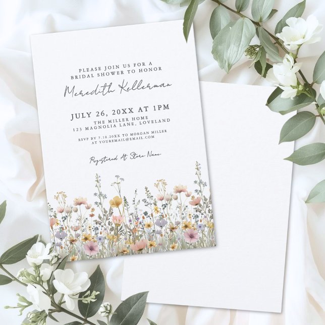 Invitación Lluvia de Flores Botánicas para Novia (Botanical Wildflower Floral Bridal Shower Invitation)