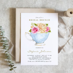 Invitación Lluvia de Flores de Acuarela en Taza de Té para De