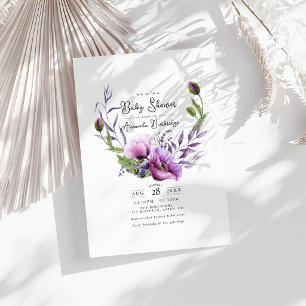 Invitación Lluvia de flores de amapola morada pastel para bab