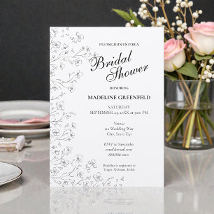 Invitación Lluvia de flores de cerezo en blanco y negro para