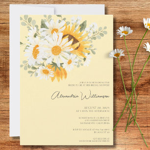 Invitación Lluvia de flores de margaritas y girasoles acuarel