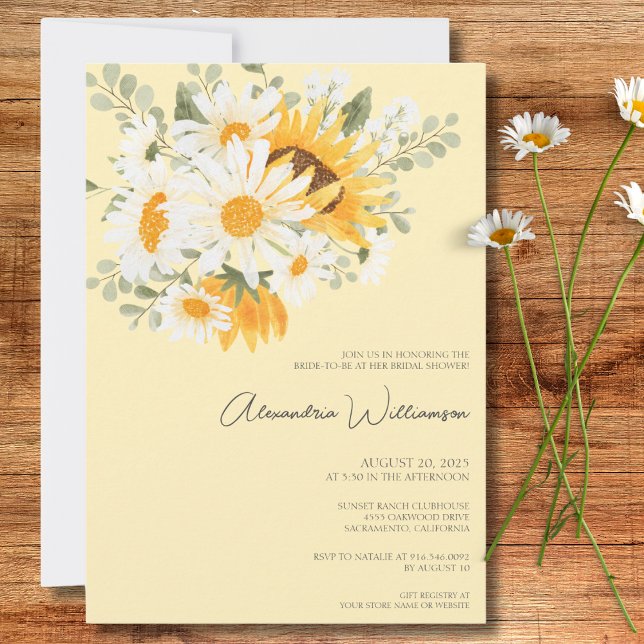 Invitación Lluvia de flores de margaritas y girasoles acuarel (Subido por el creador)