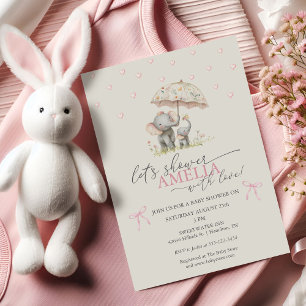Invitación Lluvia de flores elefante niña shower