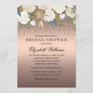 Invitación Lluvia de flores en rosa dorado para despedida de
