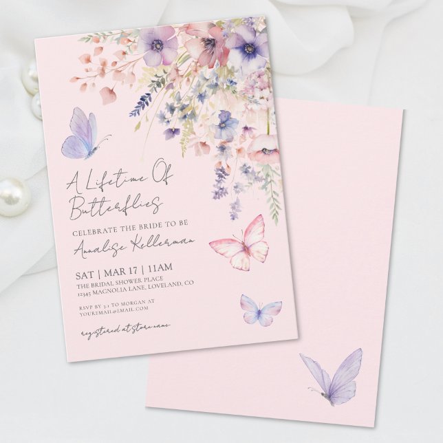 Invitación Lluvia de Flores Nupcial de Mariposas (Butterflies Wildflower Bridal Shower Invitation)