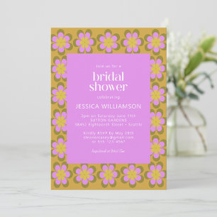 Invitación Lluvia de flores retro en rosa y amarillo para duc