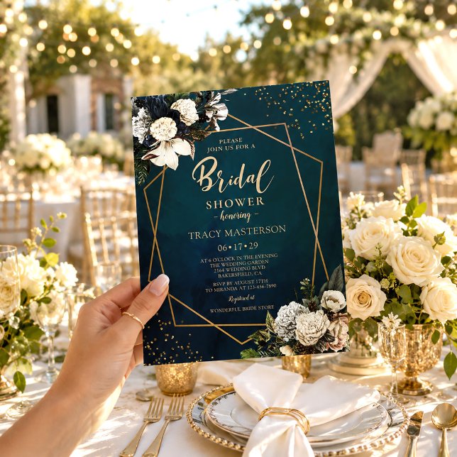 Invitación Lluvia de flores románticas en oro para la fiesta  (Subido por el creador)