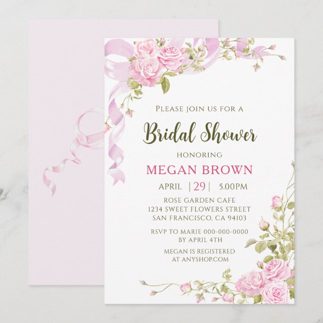 Invitación Lluvia de flores románticas para la novia con esti (Anverso / Reverso)