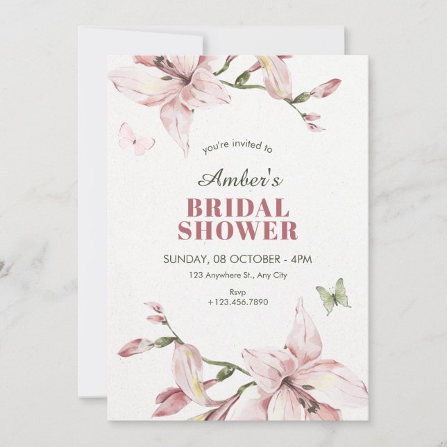 Invitación Lluvia de flores rosadas estéticas para baby showe (Anverso)