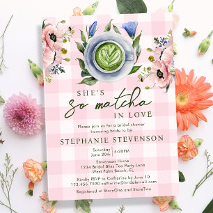 Invitación Lluvia de flores rosadas, tema de Matcha, Desayuno