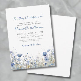 Invitación Lluvia de flores silvestres botánicas azules para 