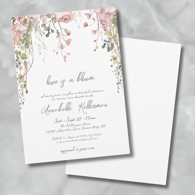 Invitación Lluvia de Flores Silvestres Botánicas Rosa Sonrojo (Blush Pink Botanical Wildflower Bridal Shower Invitation)