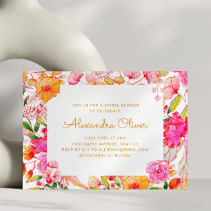 Invitación Lluvia de flores silvestres de acuarela naranja ro
