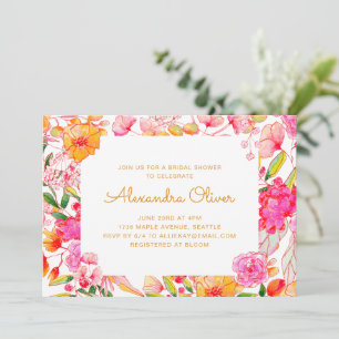 Invitación Lluvia de flores silvestres de acuarela naranja ro