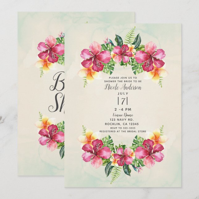 Invitación Lluvia de Flores Tropicales Aloha Jardín Botánico  (Anverso / Reverso)