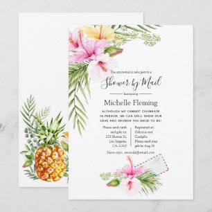 Invitación Lluvia de flores tropicales para ducha de bebé o b