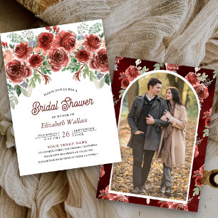 Invitación Lluvia de Fotos Floral Rústica con Marsala para De