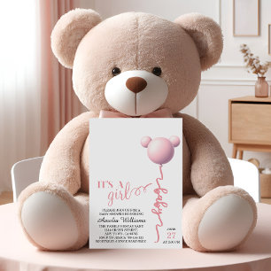 Invitación Lluvia de globos de peluche rosa Es una niña