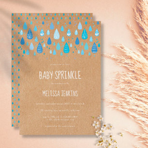 Invitación Lluvia de gotas azules rústicas para Baby Boy Spri
