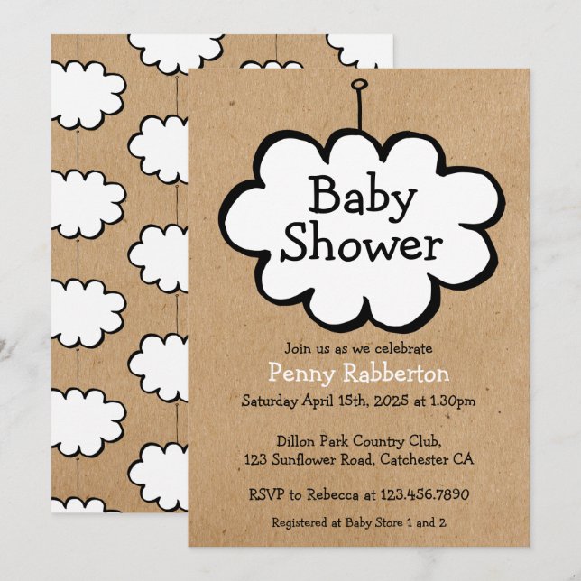Invitación Lluvia de Ideas Rústica Kraft Baby Shower (Anverso / Reverso)