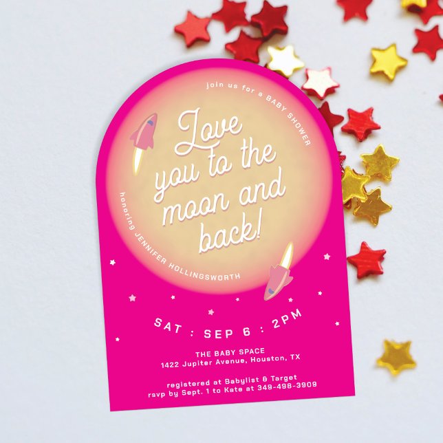 Invitación Lluvia de Luna, Estrellas y Cohetes Rosa Fiesta de (Subido por el creador)