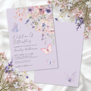 Invitación Lluvia de Mariposas Flor Silvestre Rosa Morada Des