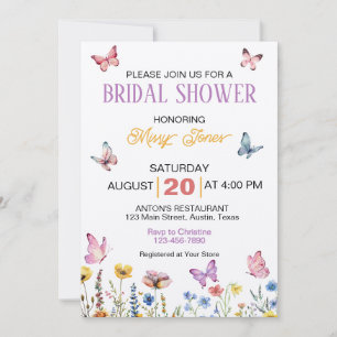 Invitación Lluvia de Mariposas Florales Bridal Shower de Prim