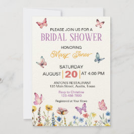 Invitación Lluvia de Mariposas Florales Bridal Shower de Prim