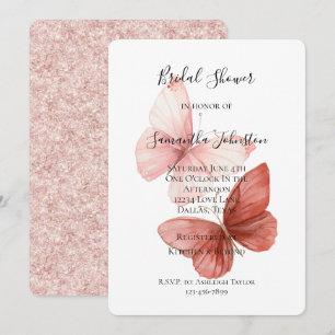 Invitación Lluvia de Mariposas Rosadas Rojas Bridal Shower