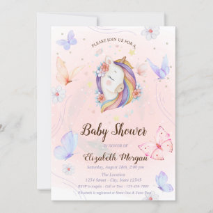 Invitación Lluvia de Mariposas Unicornio Floral Baby Shower